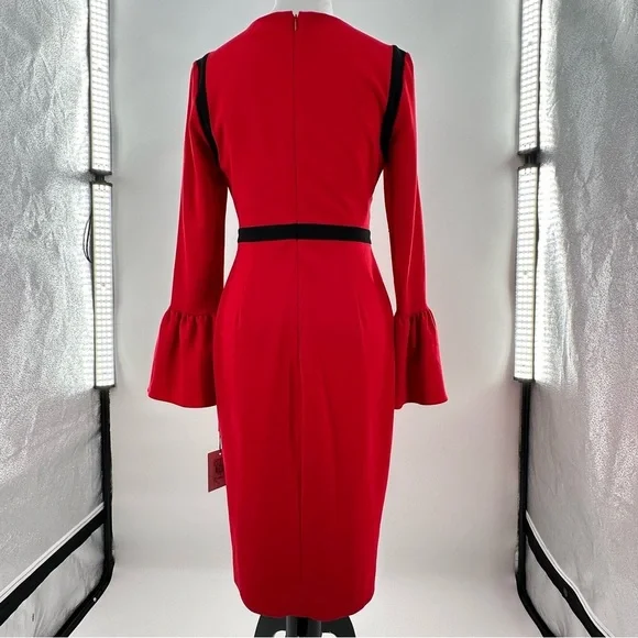 Calvin Klein midi pencil dress size 4 red bell sleeve corpcore bell sleeve